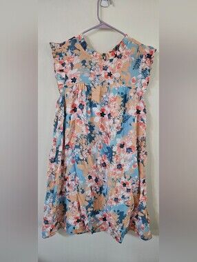 Floral Midi Dress in Blue and Peach